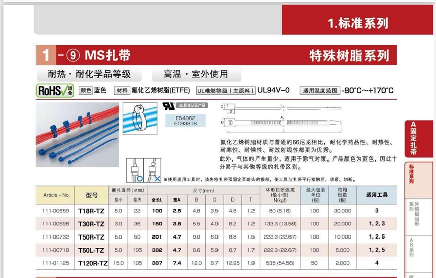 T50L-TZ海爾曼太通HellermannTyton氟化乙烯ETFE扎帶111-00718